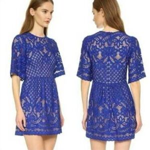 Bon Chic BCBGMAXAZRIA Jillyan Royal Blue Lace Mini Dress with Pockets size 04